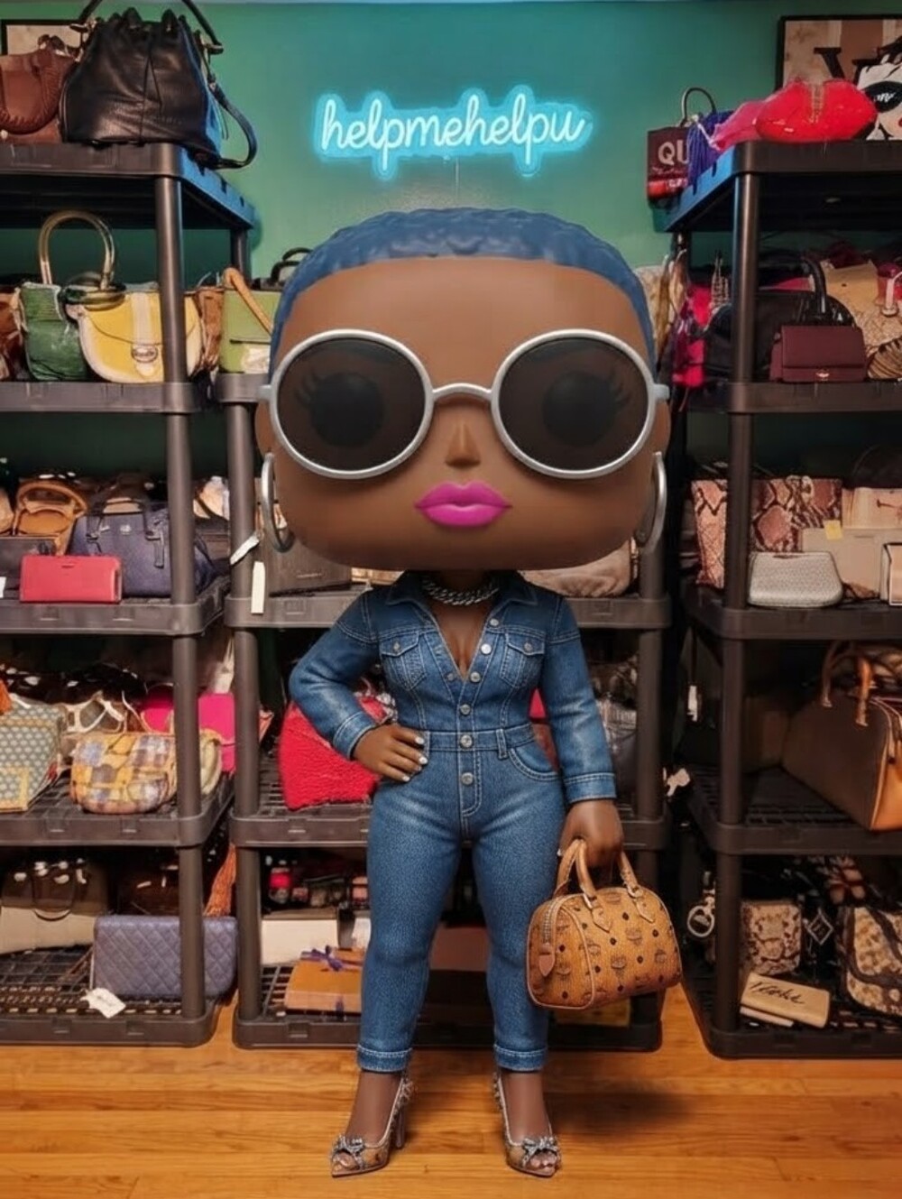 HelpMeHelpU Blue Hair Custom Collectible Pop Figure